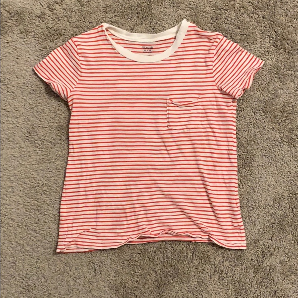 Red and cream striped crew neck